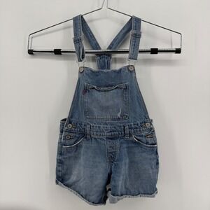 Levi's Shortall Girls 14 REG Blue Solid Cotton Denim Distressed Bib Overalls